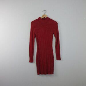 Abercrombie Fitch High Neck Sweater Dress S Red Long Sleeve Viscose Bodycon 432
